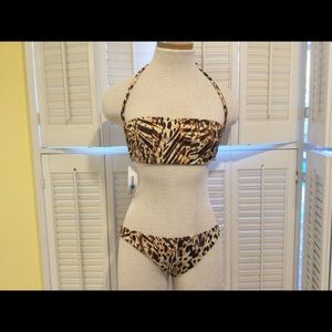 Cosabella Mare animal print bandeau + bikini set swimwear. Size M